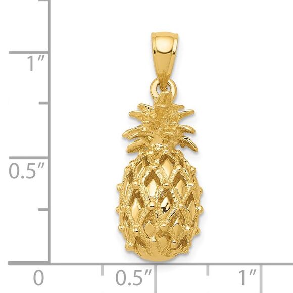 14k Yellow Gold 3D Cutout Pineapple Pendant - Picture 5 of 6